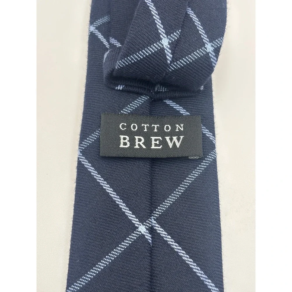 Cotton Brew Mens Navy Blue Windowpane Plaid Rayon Blend Necktie
